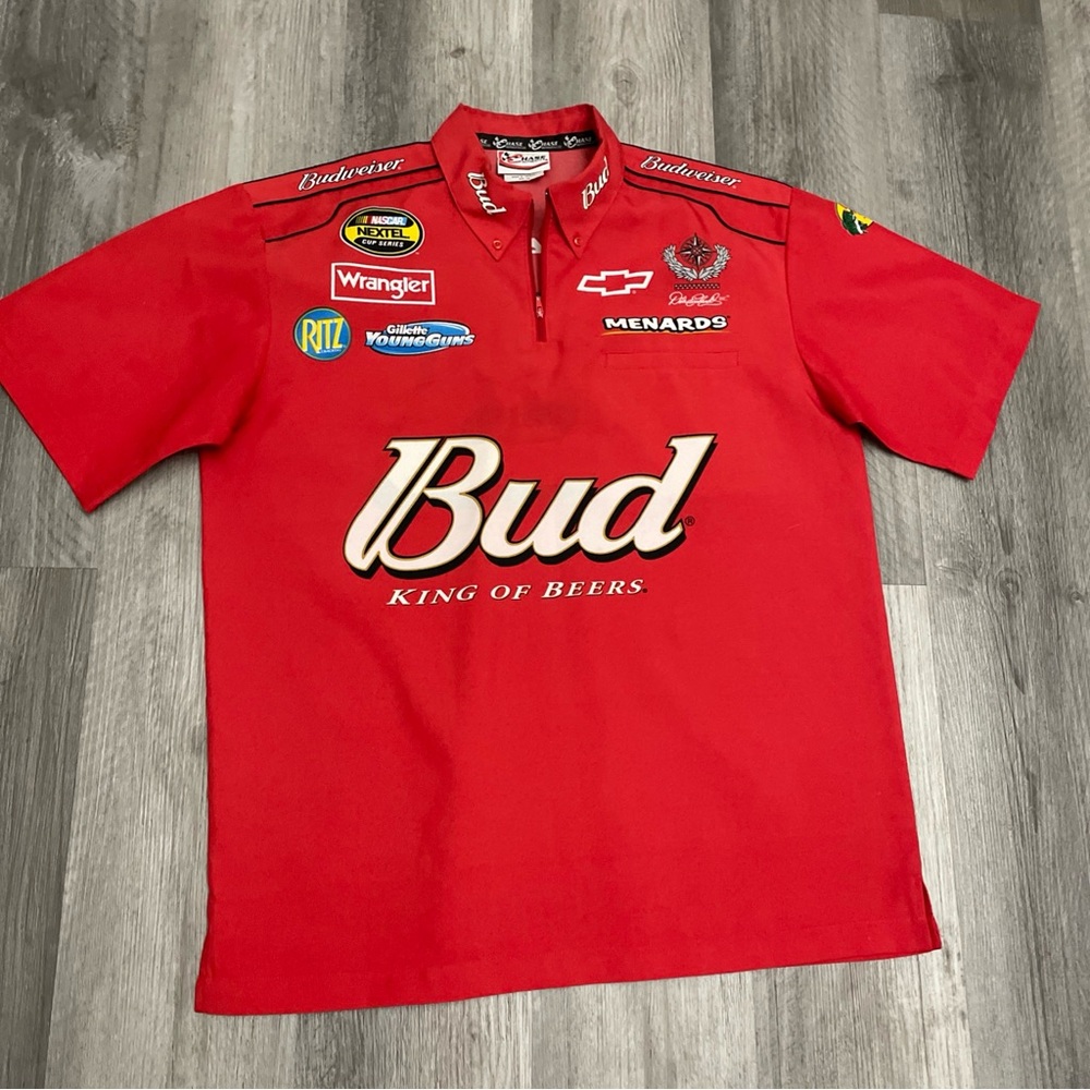 Vintage Chase Authentics Dale Jr #8 Budweiser Racing Shirt Mens XL Nascar Red
